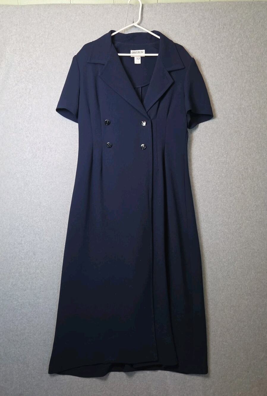 Vtg Oberon NY Navy SS Double Breasted Midi Dress Women's Plus 16